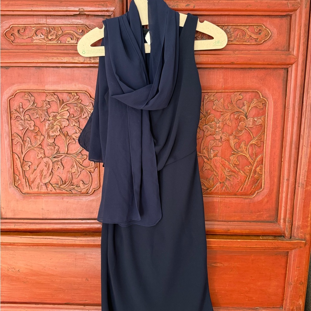 Navy Jarbo Evening Gown / Work Dress with matching scarf/shawl - measurements
